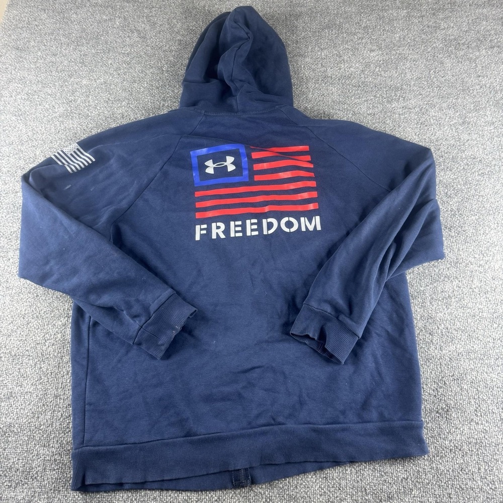 Under Armour Hoodie Mens XL Blue Full Zip Freedom Flag Graphic Fleece Sweatshirt